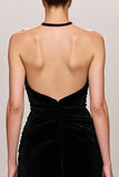 Black Velvet A Line Halter Long Formal Dress