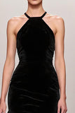Black Velvet A Line Halter Long Formal Dress