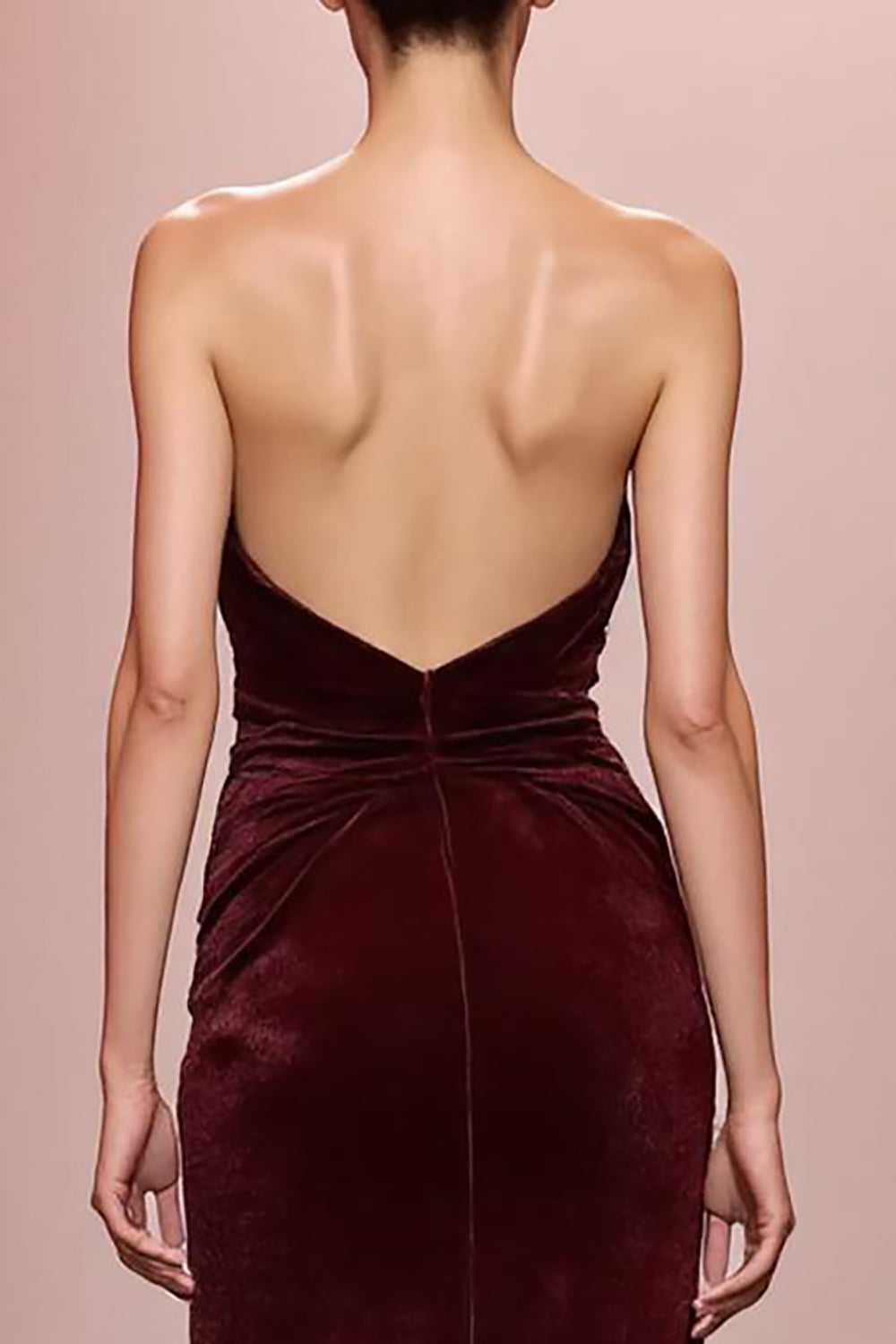 Dark Red Mermaid Velvet Strapless Long Formal Dress