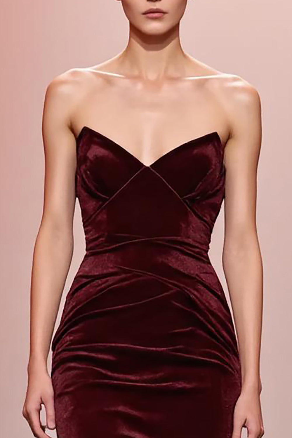 Dark Red Mermaid Velvet Strapless Long Formal Dress