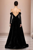 Sparkly Black Velvet Off The Shoulder Long Sleeves Formal Dress