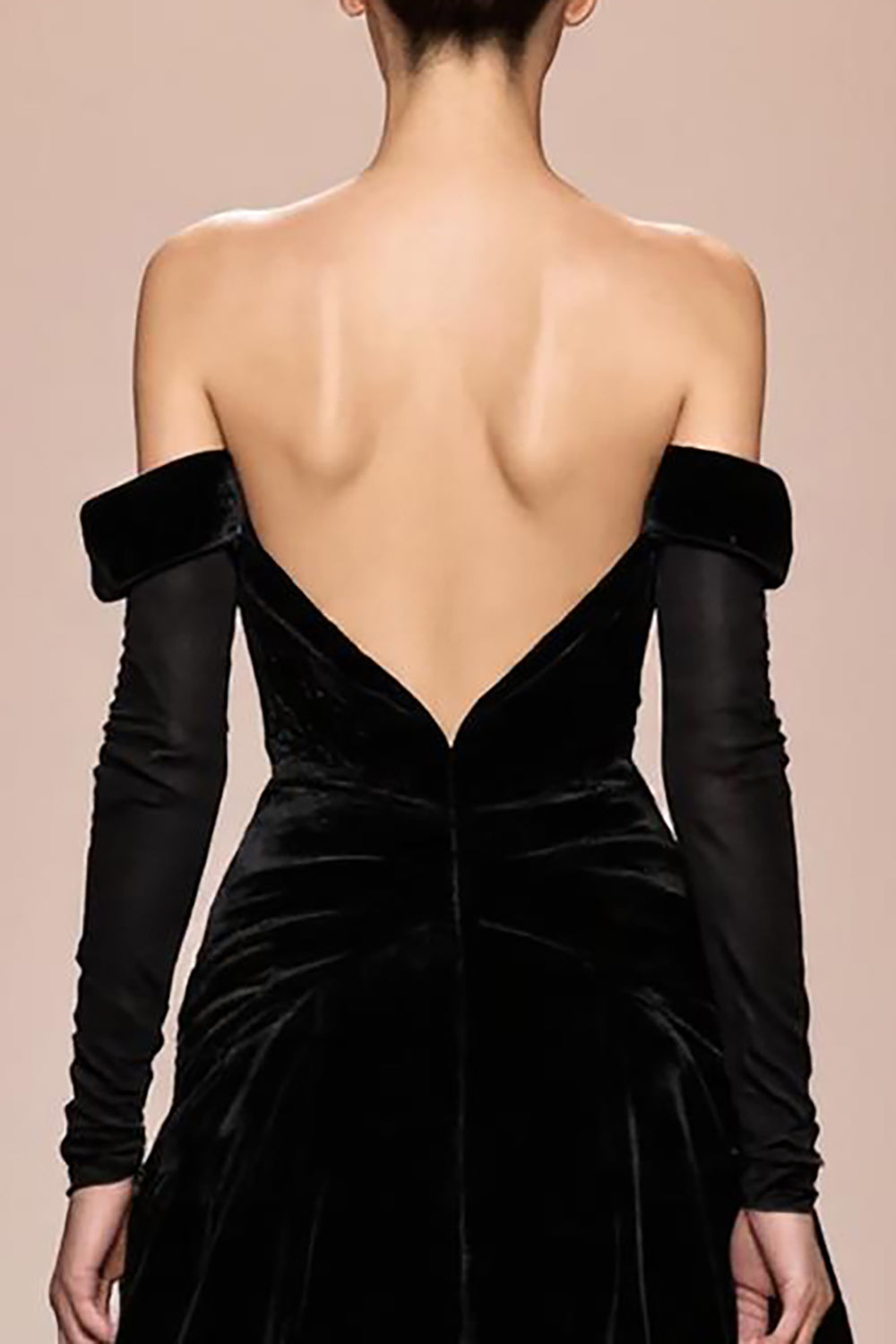 Sparkly Black Velvet Off The Shoulder Long Sleeves Formal Dress