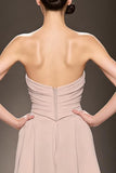 Champagne Satin Strapless Ruched Maxi Formal Dress
