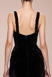 Black A Line Velvet Backless Long Formal Dress with Slit