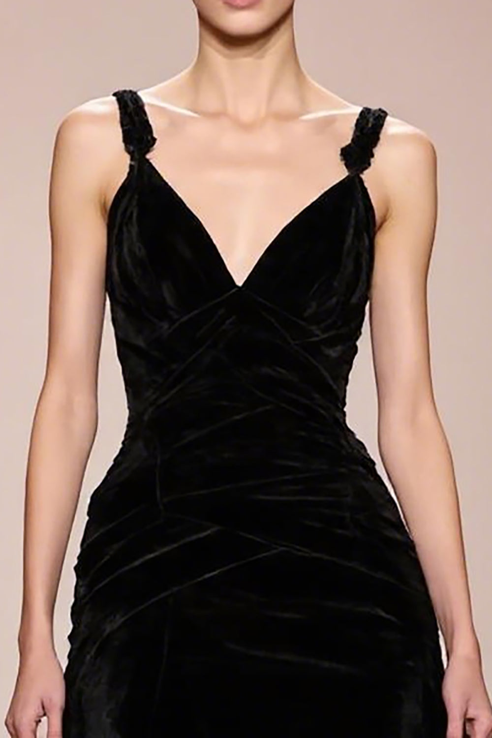 Black A Line Velvet Backless Long Formal Dress with Slit