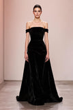 Black A Line Velvet Off The Shoulder Long Formal Dress
