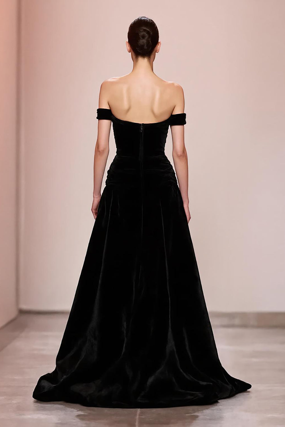 Black A Line Velvet Off The Shoulder Long Formal Dress