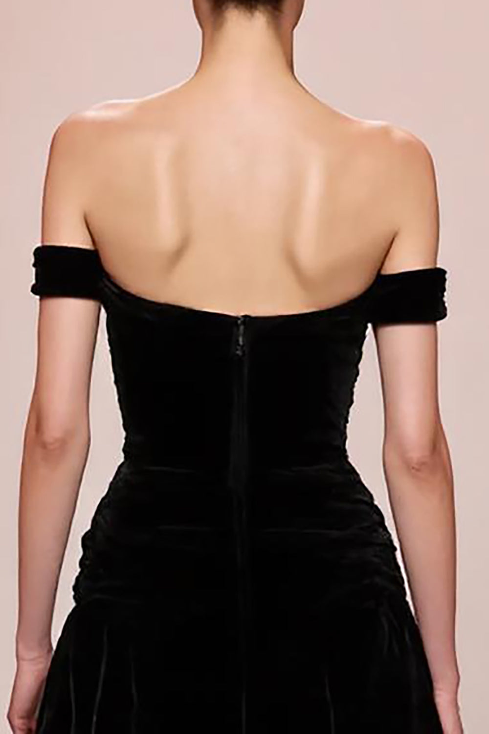 Black A Line Velvet Off The Shoulder Long Formal Dress