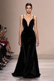 Black Velvet Spaghetti Straps A Line Long Formal Dress