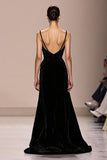 Black Velvet Spaghetti Straps A Line Long Formal Dress