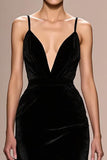 Black Velvet Spaghetti Straps A Line Long Formal Dress