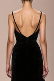 Black Velvet Spaghetti Straps A Line Long Formal Dress