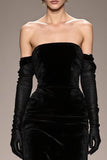 Black Mermaid Strapless Long Velvet Formal Dress with Sleeves