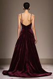 Burgundy Velvet A Line Spaghetti Straps Long Formal Dress