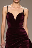 Burgundy Velvet A Line Spaghetti Straps Long Formal Dress