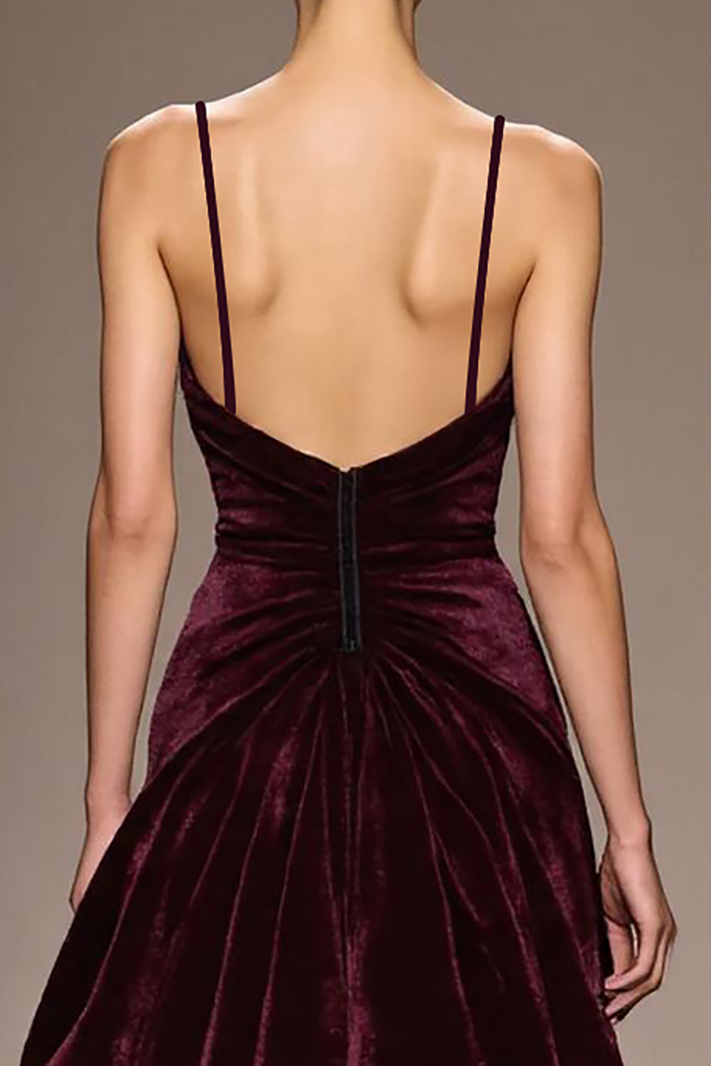 Burgundy Velvet A Line Spaghetti Straps Long Formal Dress