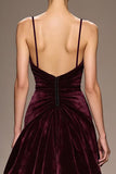 Burgundy Velvet A Line Spaghetti Straps Long Formal Dress