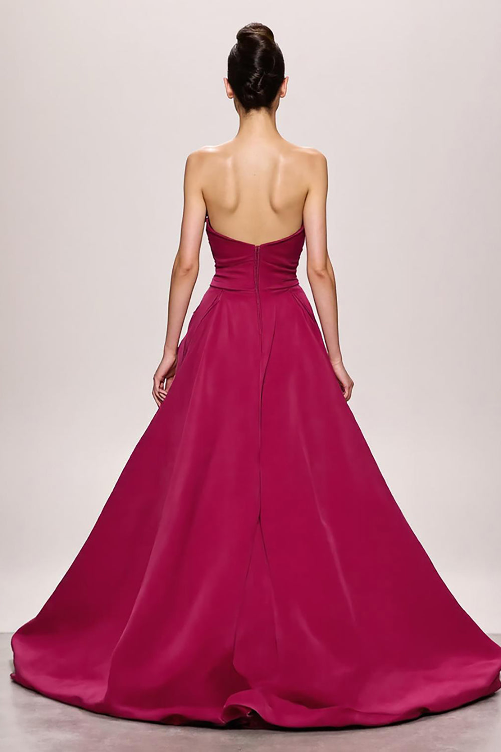 Fuchsia Satin A Line Ruched Sweetheart Long Formal Dress With Slit