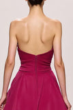 Fuchsia Satin A Line Ruched Sweetheart Long Formal Dress With Slit