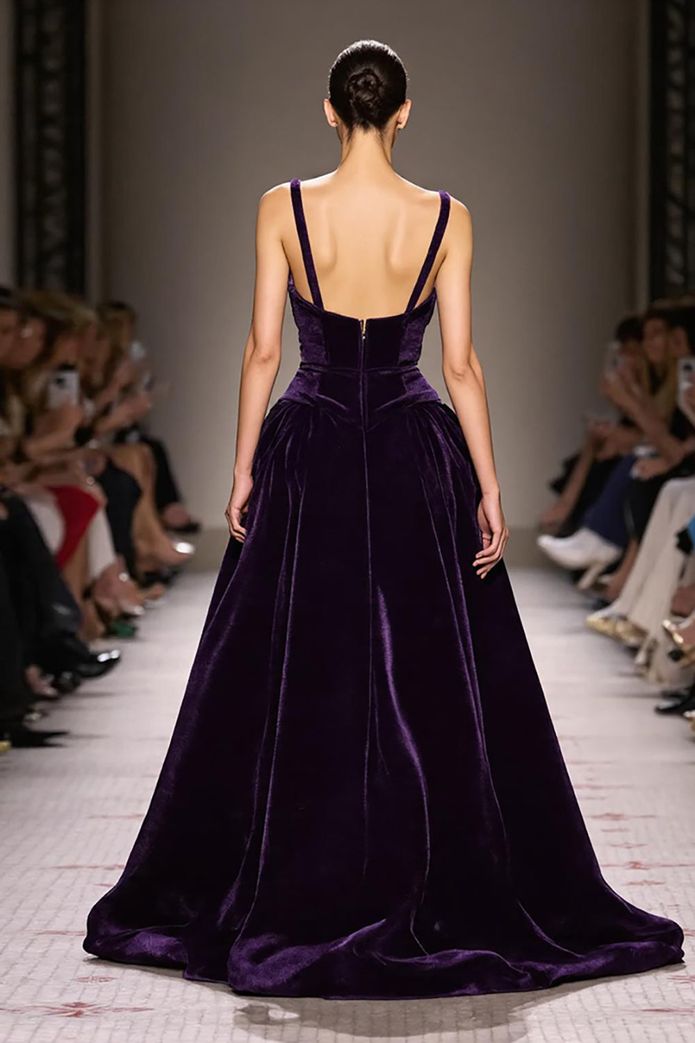 Dark Purple Velvet A Line Deep V-Neck Long Formal Dress