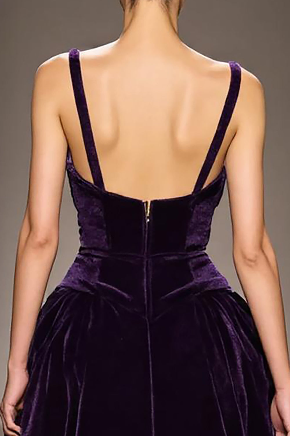 Dark Purple Velvet A Line Deep V-Neck Long Formal Dress
