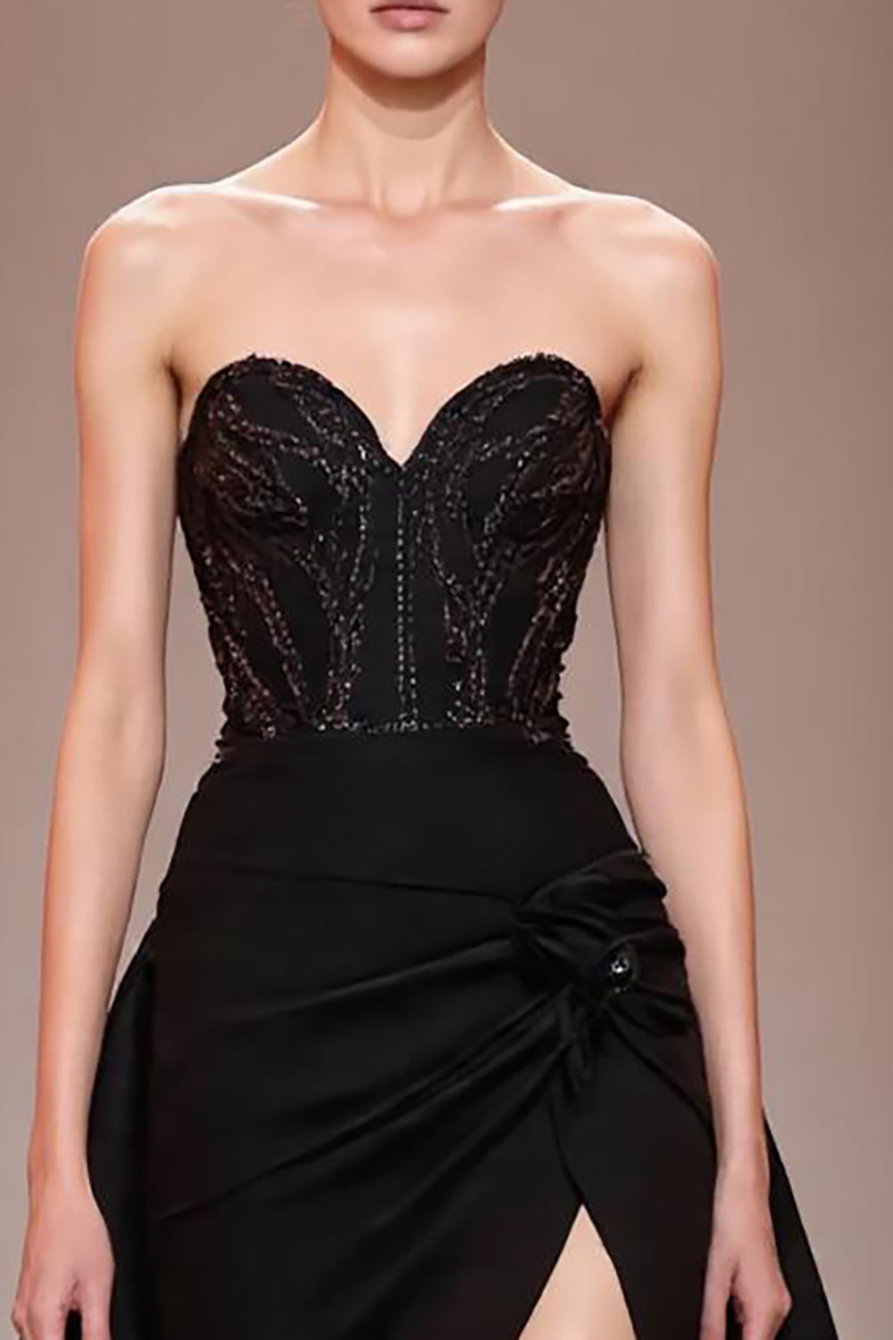 Sparkly Black A Line Beaded Sweetheart Long Formal Dress with Slit