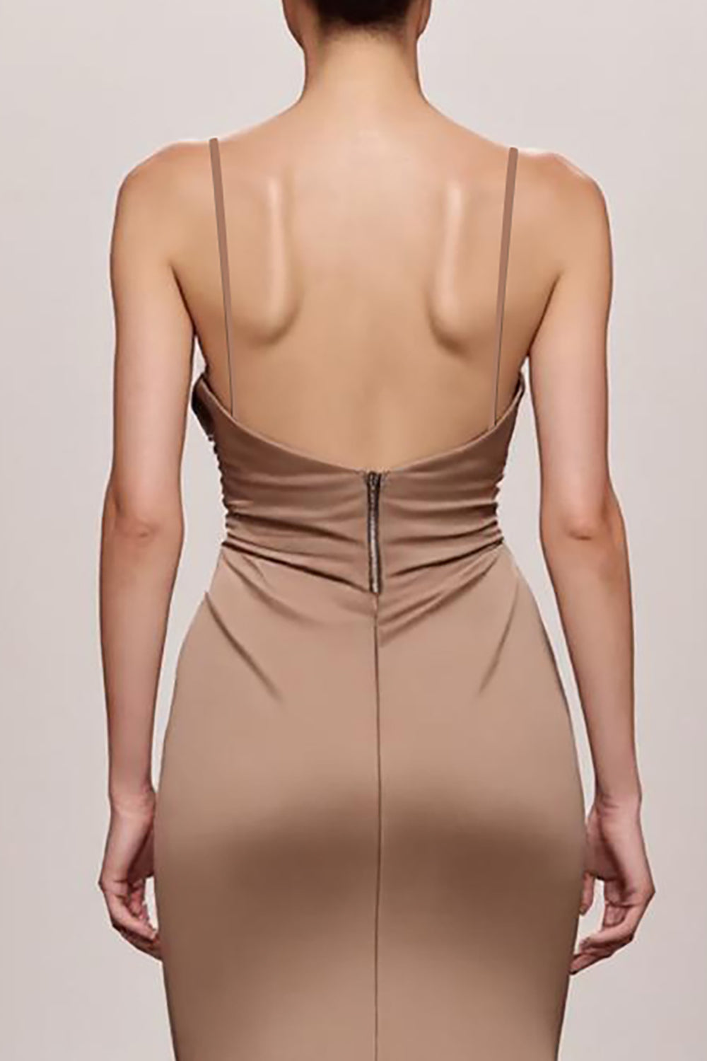 Coffee Satin Mermaid Spaghetti Straps Long Formal Dress