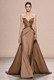 Coffee Mermaid Satin Sweetheart Ruched Long Formal Dress