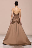 Coffee Mermaid Satin Sweetheart Ruched Long Formal Dress