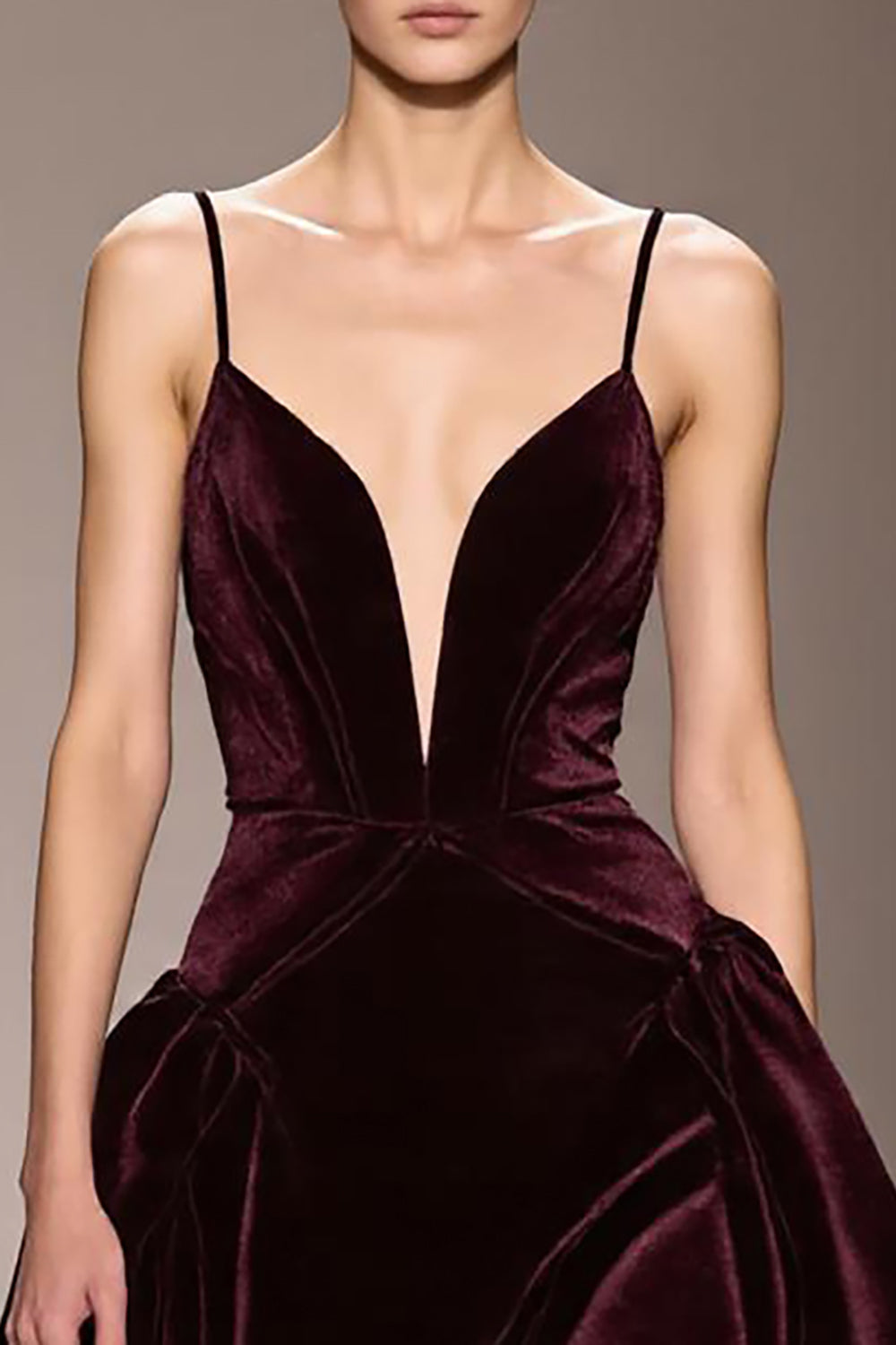 Burgundy Velvet A-Line Spaghetti Straps Evening Dress