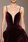 Burgundy Velvet A-Line Spaghetti Straps Evening Dress