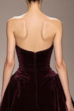 Burgundy Velvet A-Line Spaghetti Straps Evening Dress