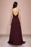 Dark Red Satin Ruched Spaghetti Straps Long Formal Dress