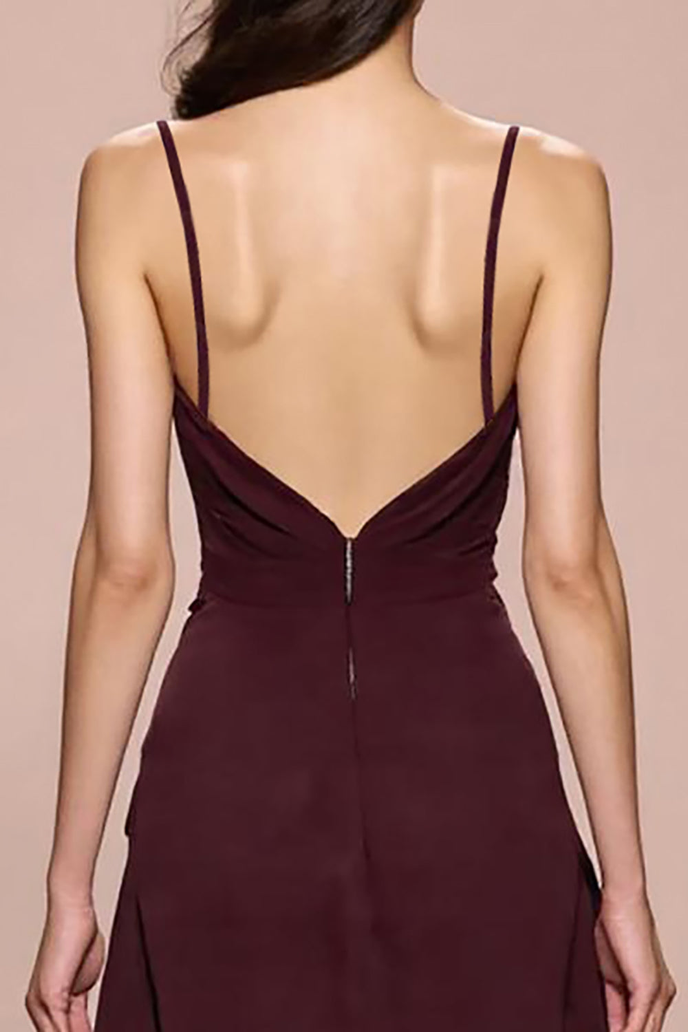 Dark Red Satin Ruched Spaghetti Straps Long Formal Dress