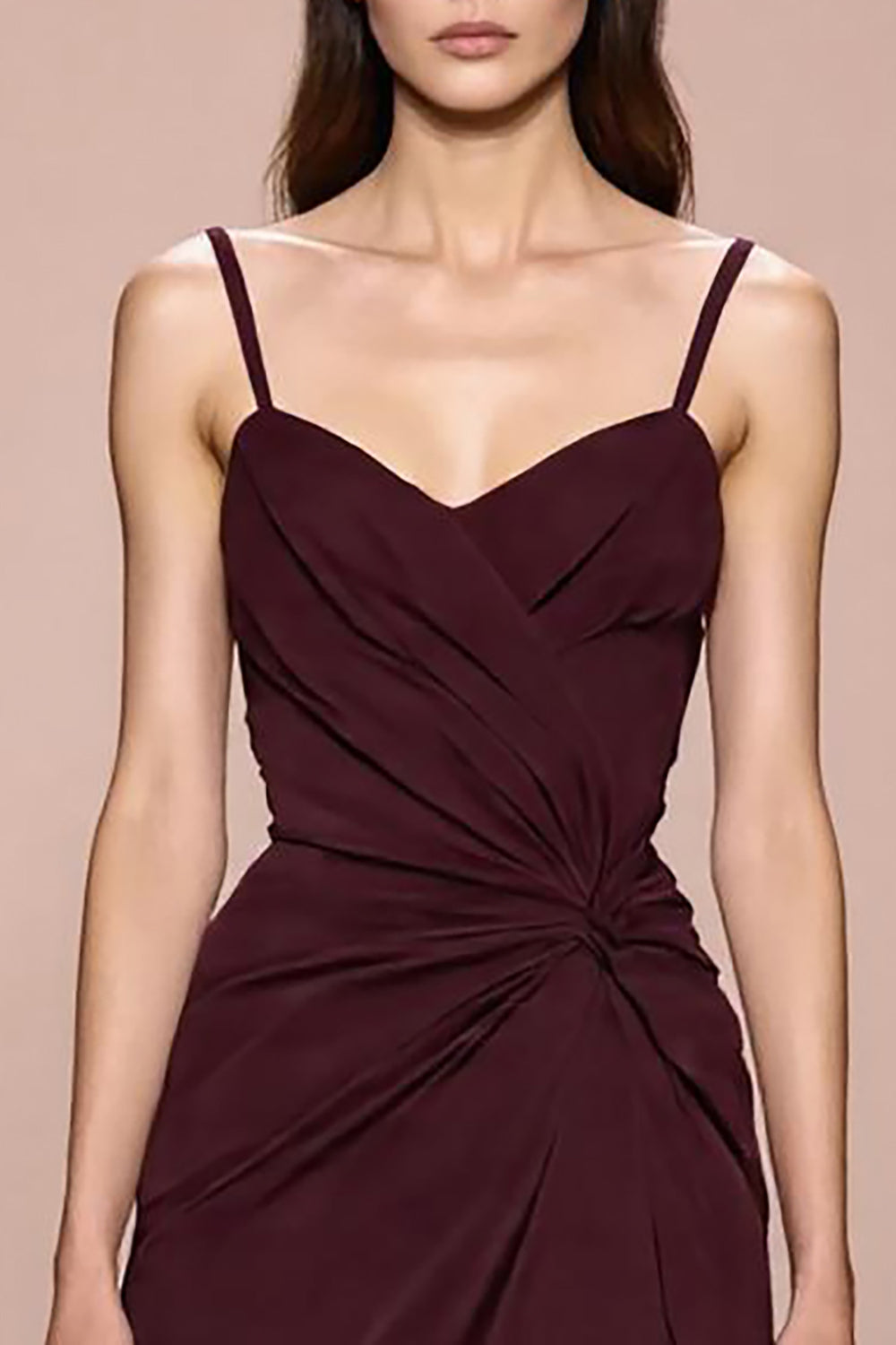 Dark Red Satin Ruched Spaghetti Straps Long Formal Dress