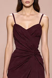 Dark Red Satin Ruched Spaghetti Straps Long Formal Dress
