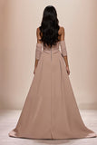Champagne Sweetheart Appliqued Long Formal Dress with Slit