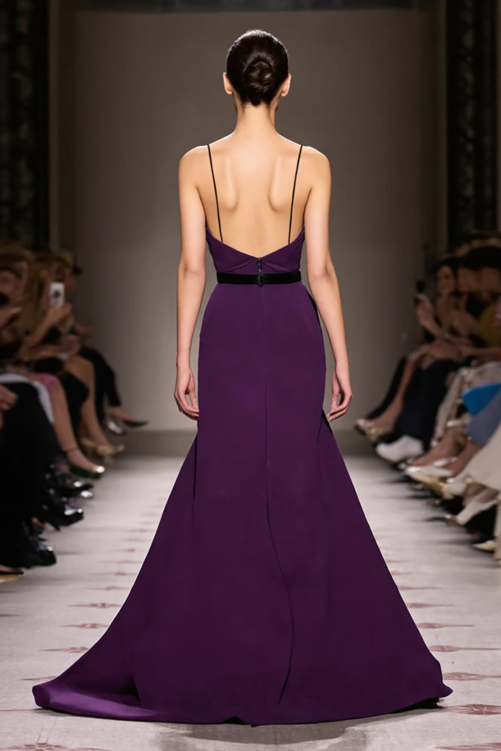 Dark Purple Satin Spaghetti Straps Long Formal Dress with Slit