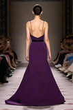 Dark Purple Satin Spaghetti Straps Long Formal Dress with Slit
