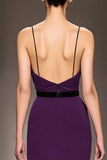 Dark Purple Satin Spaghetti Straps Long Formal Dress with Slit