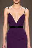 Dark Purple Satin Spaghetti Straps Long Formal Dress with Slit