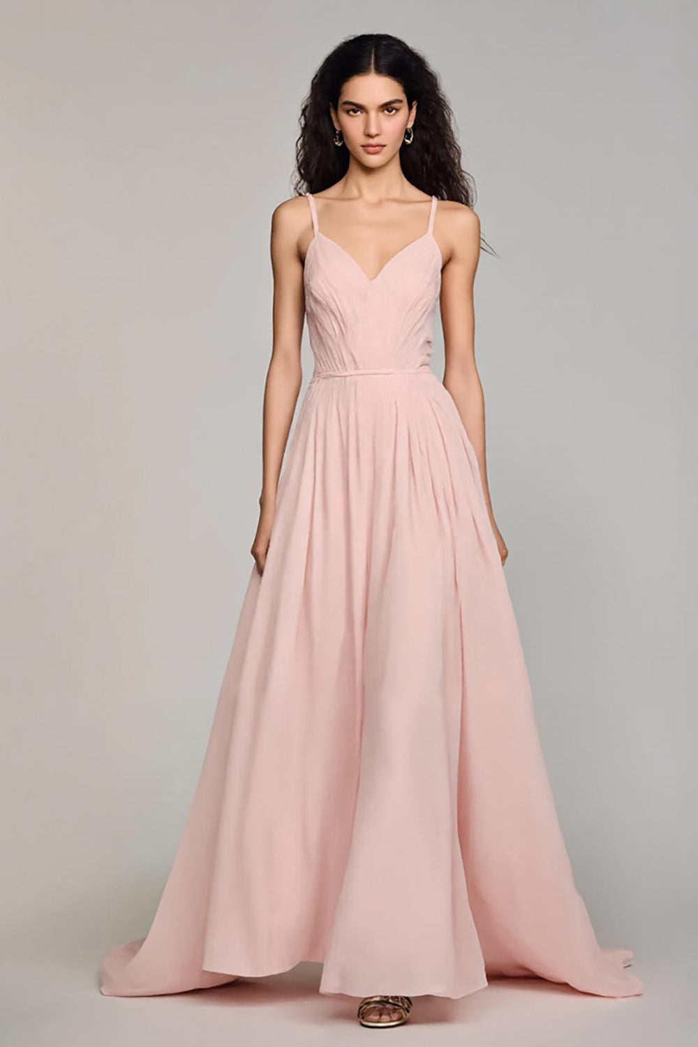 Light Pink Chiffon A Line Spaghetti Straps Long Formal Dress