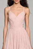 Light Pink Chiffon A Line Spaghetti Straps Long Formal Dress