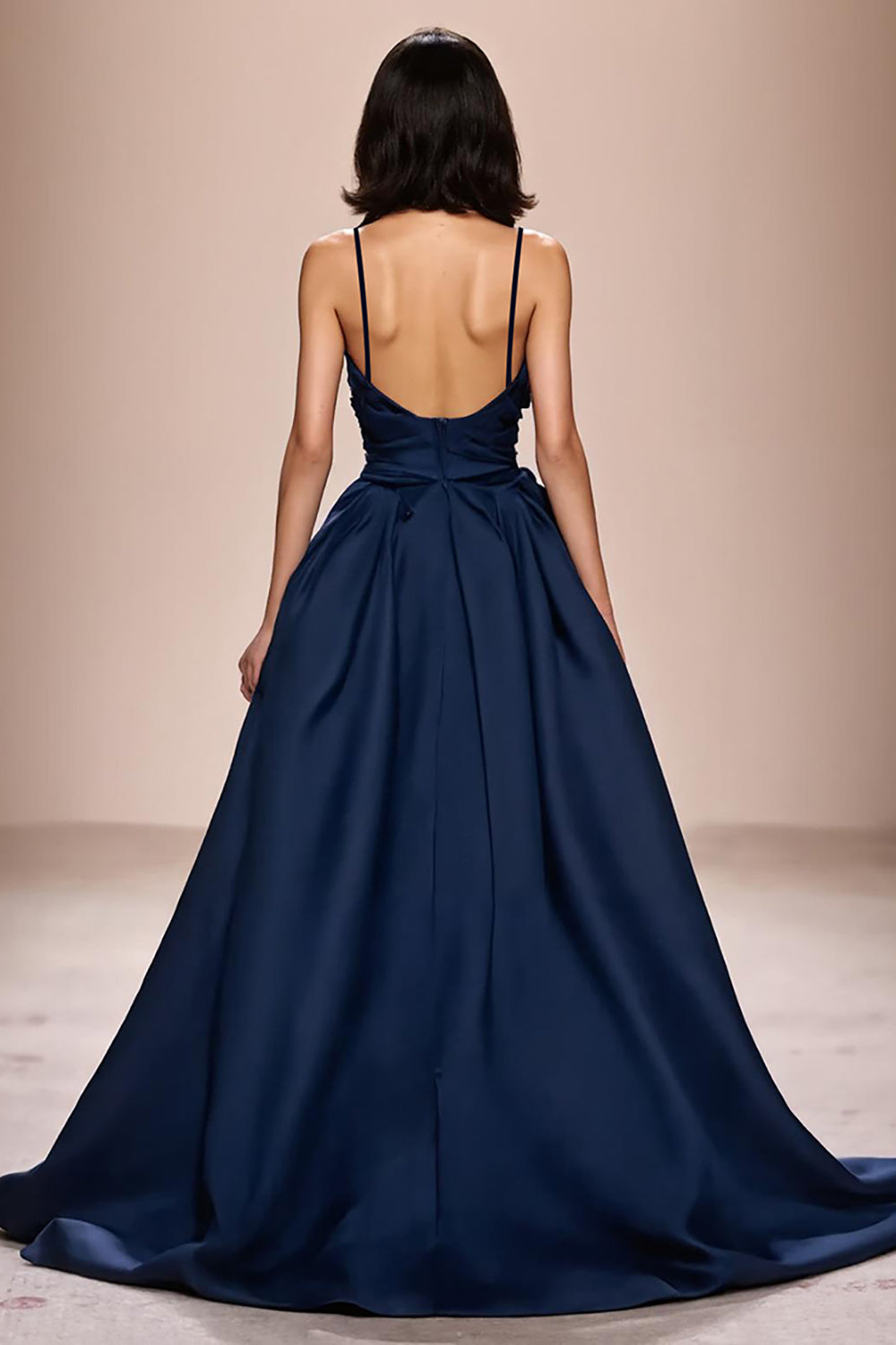 Dark Blue A Line Ruched Long Formal Dress with Slit