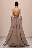 Coffee Satin A Line Ruched Sweetheart Long Formal Dress