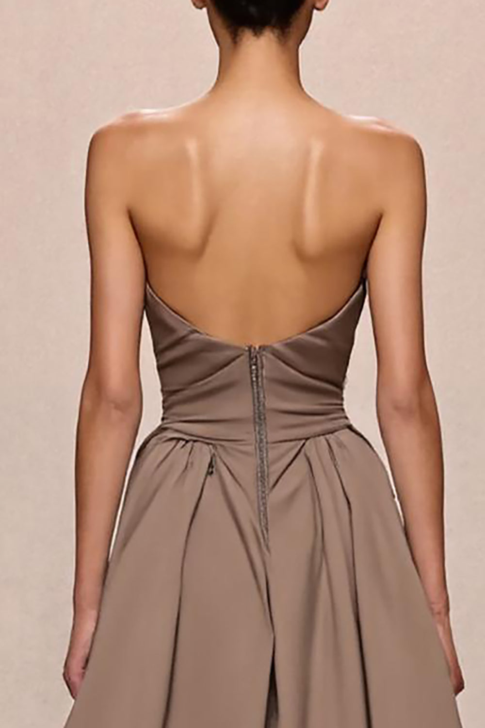 Coffee Satin A Line Ruched Sweetheart Long Formal Dress