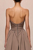 Coffee Satin A Line Ruched Sweetheart Long Formal Dress