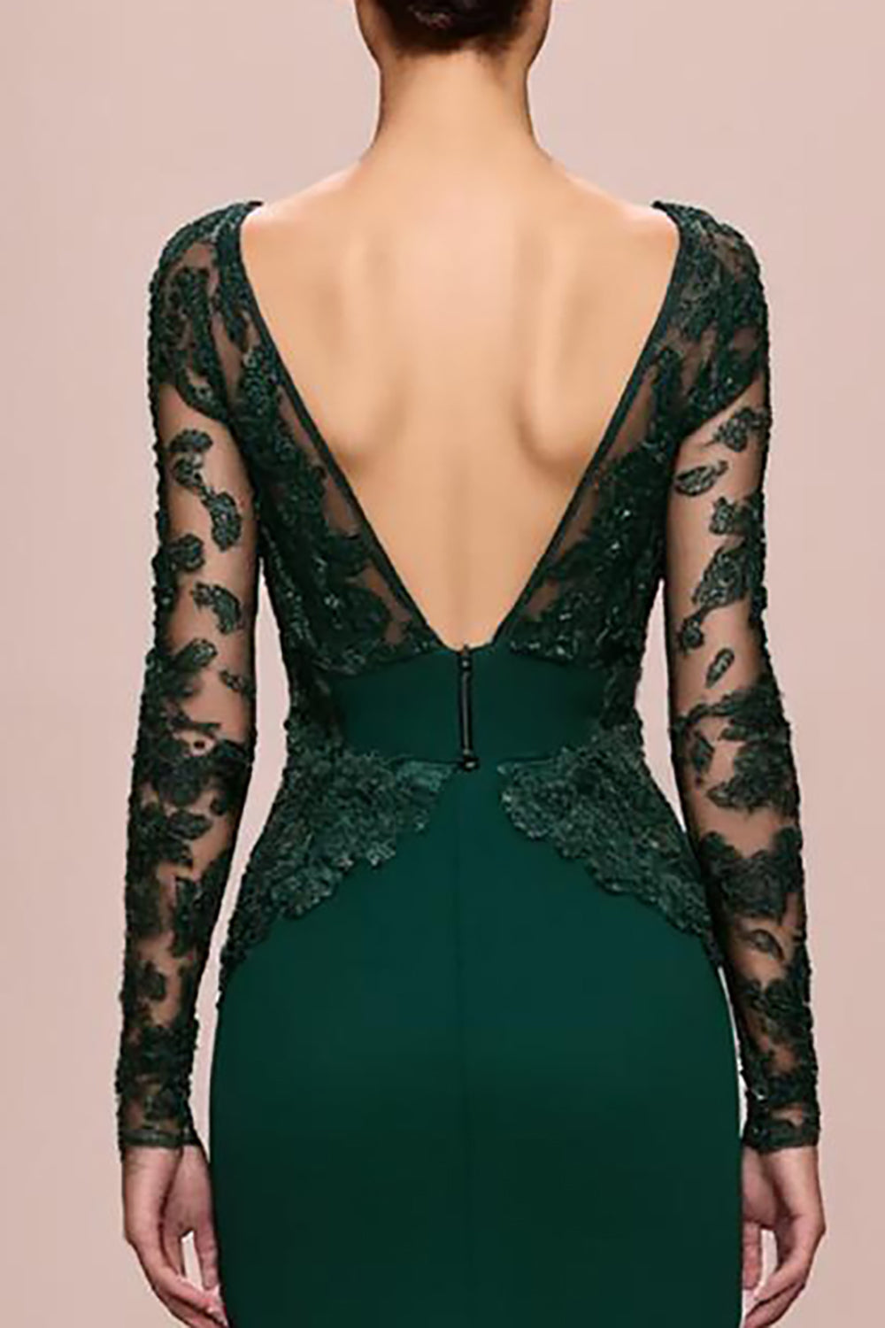 Dark Green Mermaid Lace Sleeves Long Formal Dress with Appliques