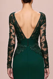 Dark Green Mermaid Lace Sleeves Long Formal Dress with Appliques