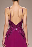 Plum A Line Appliqued Spaghetti Straps Long Formal Dress
